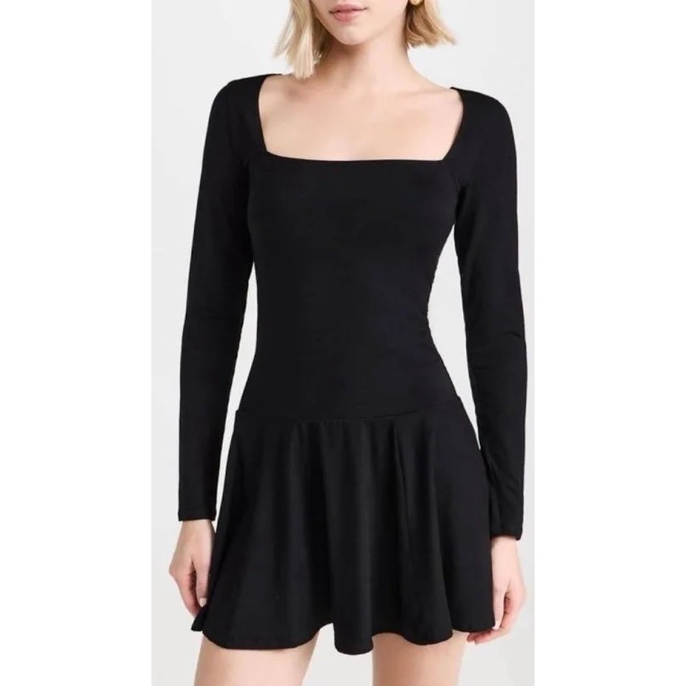 Reformation Coen Knit Dress In Black Size Large Drop Waist‎ Square Neck
